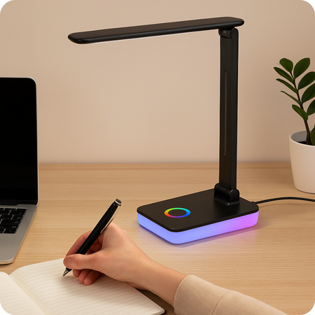 Lampka biurkowa LED czarna 5W + światło RGB + port USB