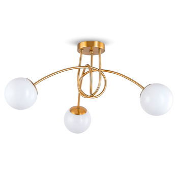 Lampa sufitowa złota metalowa z 3 mlecznymi kloszami ozdobna E27 design