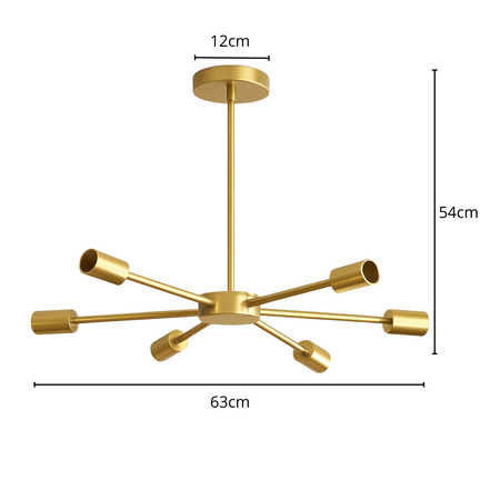 Lampa sufitowa złota metalowa E27 ozdobna 6-punktowa designerska