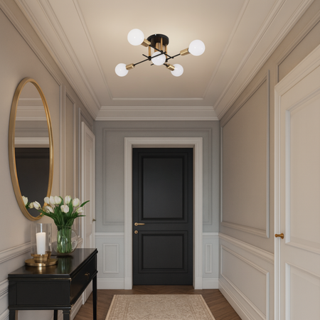 Lampa sufitowa czarna złota metalowa z 5 punktami światła ozdobna E27