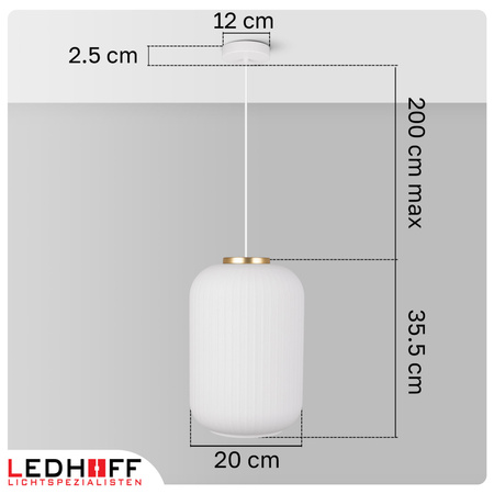 Lampa wisząca szklana E27 biała złota GLAMOUR szkło ryflowane