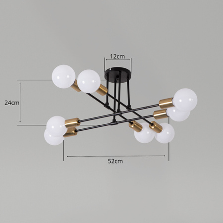 Lampa sufitowa czarno-złota metalowa E27 ozdobna 8-punktowa