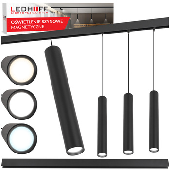 ZESTAW M20 LED 3x Lampa wisząca punktowa 12W 3 BARWY ŚWIATŁA + szyna magnetyczna 1m