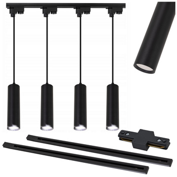Oświetlenie szynowe wiszące czarne 4x lampa GU10 + 2x szyna 1m