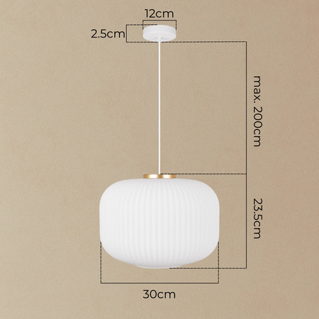 Lampa wisząca szklana E27 biała złota GLAMOUR szkło ryflowane