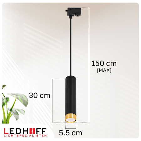 Oświetlenie szynowe czarny złoty 5x lampa wisząca 150cm GU10 szyna 2m