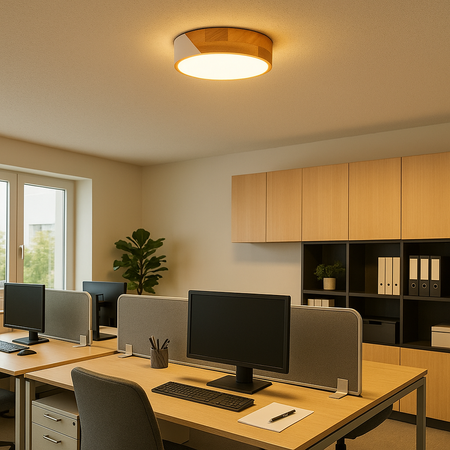 Plafon sufitowy LED biały metal + DREWNO 40cm WOODLINE