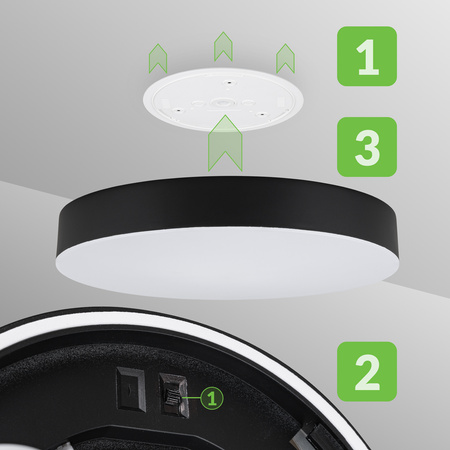 Plafon LED 36W okrągły czarny Lampa sufitowa 3 barwy światła 40cm IP54