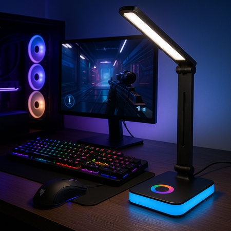 Lampka biurkowa LED czarna 5W + światło RGB + port USB