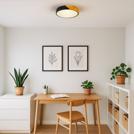 Plafon sufitowy LED czarny metal + DREWNO 30cm WOODLINE