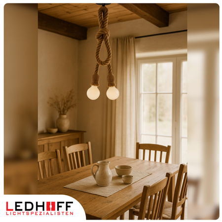 Lampa sufitowa wisząca podwójna Sznur konopny jutowy 2x 1,2m Lina E27 Boho