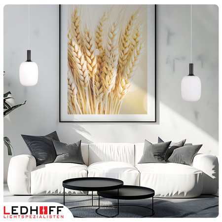 Lampa wisząca biały klosz szklany E27 do salonu czarna złota NOWOCZESNA