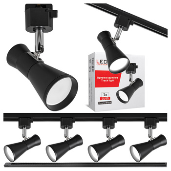 Oświetlenie szynowe czarne reflektor GU10 x4 szyna 1m