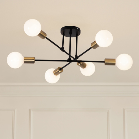 Lampa sufitowa czarno-złota metalowa E27 ozdobna 6-punktowa Trinity