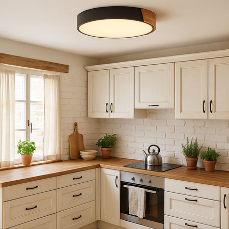 Plafon sufitowy LED czarny metal + DREWNO 50cm WOODLINE