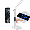 Lampka biurkowa LED biała 8W + budzik kalendarz ekran LCD + ładowarka indukcyjna