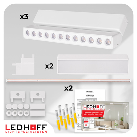 Oświetlenie szynowe magnetyczne ZESTAW 2x listwa 1m + 5x lampa LED BIAŁA