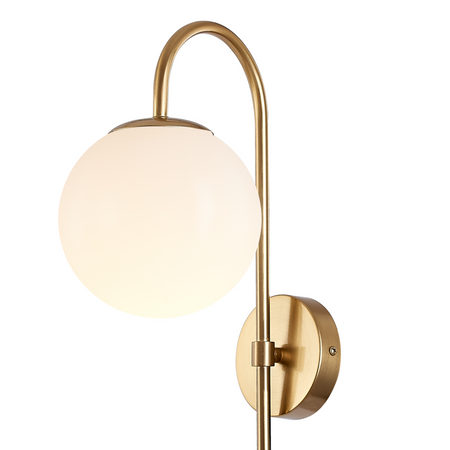 Lampa ścienna złota metalowa z mlecznym kloszem ozdobna szklana kula E27 kinkiet