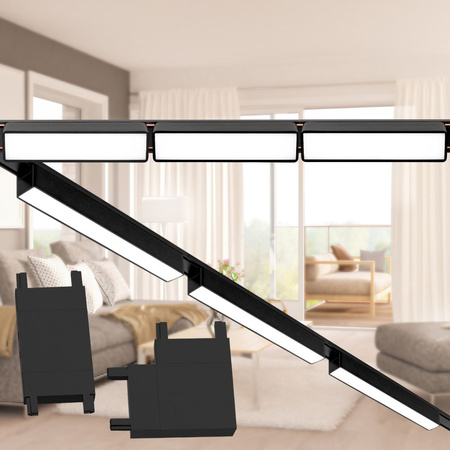 Oświetlenie szynowe magnetyczne ZESTAW 2x Listwa 1m + 6x lampa LED CZARNY