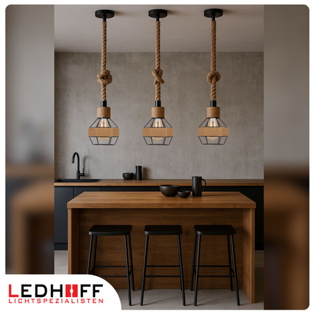 Lampa sufitowa wisząca z kloszem Sznur konopny jutowy 1,5m Lina E27 Boho