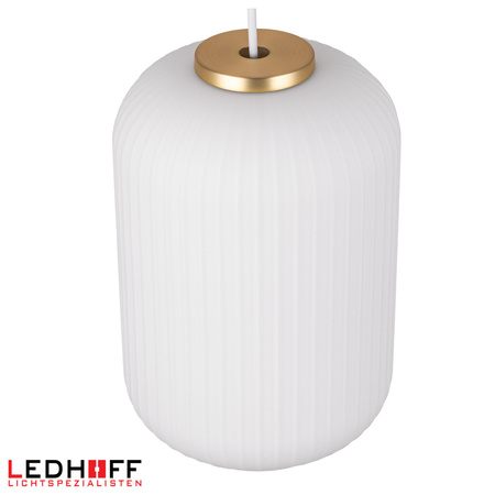 Lampa wisząca szklana E27 biała złota GLAMOUR szkło ryflowane