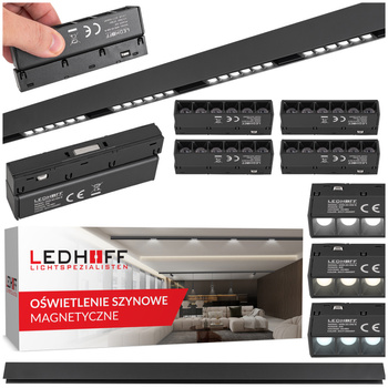 ZESTAW M20 4x Lampa soczewkowa punktowa LED 6W 11cm czarna 3 BARWY ŚWIATŁA + szyna magnetyczna 1m