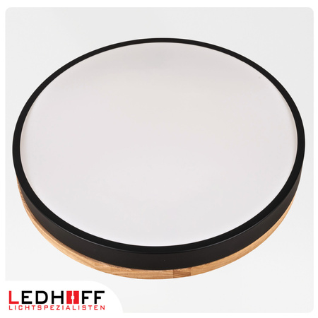 Lampa sufitowa LED Plafon 40cm z drewnem CZARNA Okrągła 40W naturalna 4000K