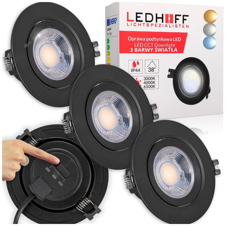 3x Oprawa sufitowa podtynkowa LED czarna RUCHOMA 3 barwy światła 7W