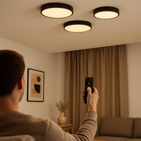 Plafon LED z pilotem Lampa sufitowa czarna ściemniana 3 barwy światła 30cm