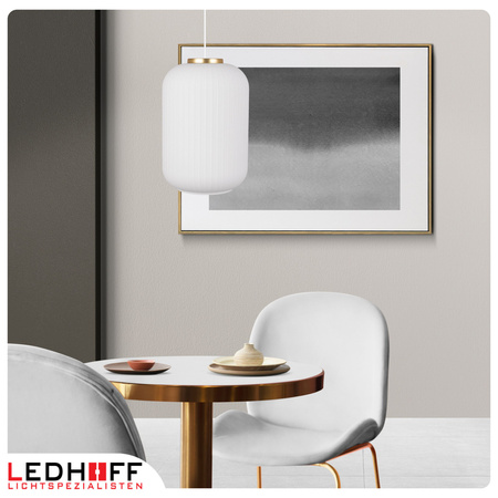 Lampa wisząca szklana E27 biała złota GLAMOUR szkło ryflowane