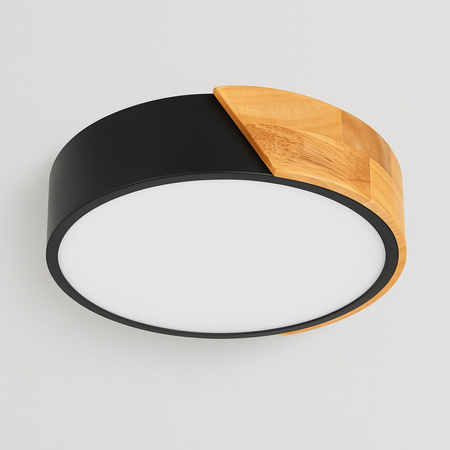 Plafon sufitowy LED czarny metal + DREWNO 30cm WOODLINE