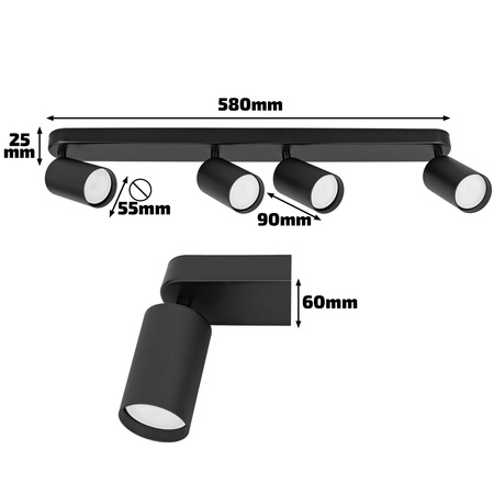 Kinkiet sufitowy poczwórny Spot GU10 czarny