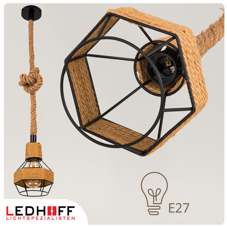 Lampa sufitowa wisząca z kloszem Sznur konopny jutowy 1,5m Lina E27 Boho