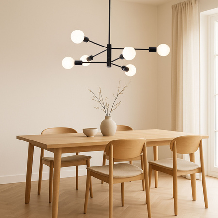 Lampa sufitowa czarna metalowa E27 ozdobna 6-punktowa design loft