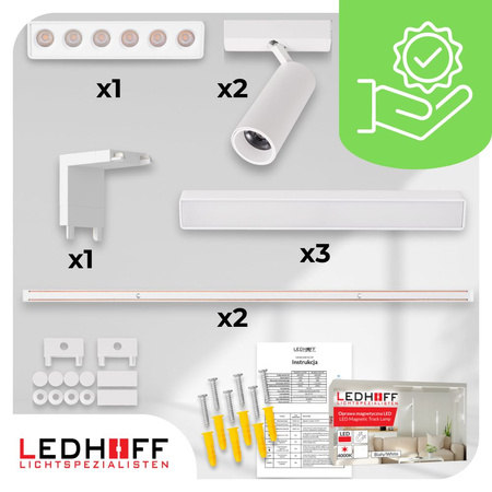 Oświetlenie szynowe magnetyczne 2x SZYNA 1m + 6x lampa LED łącznik PIONOWY