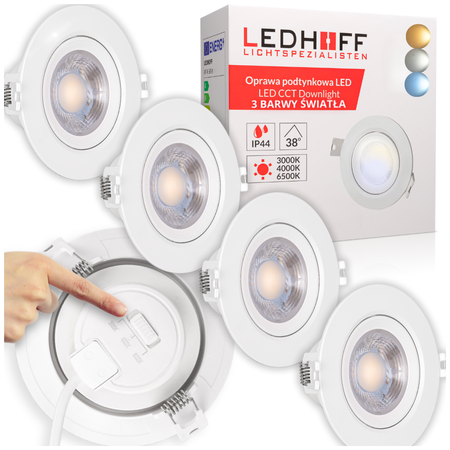 4x Oprawa sufitowa podtynkowa LED biała RUCHOMA 3 barwy światła 7W
