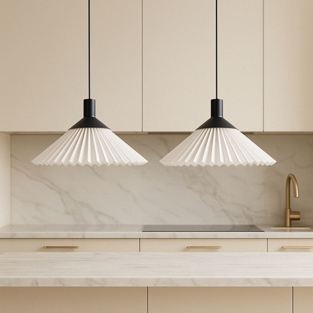 Lampa wisząca plisowana czarno-biała E27 Nowoczesna oprawa nad stół lub wyspę