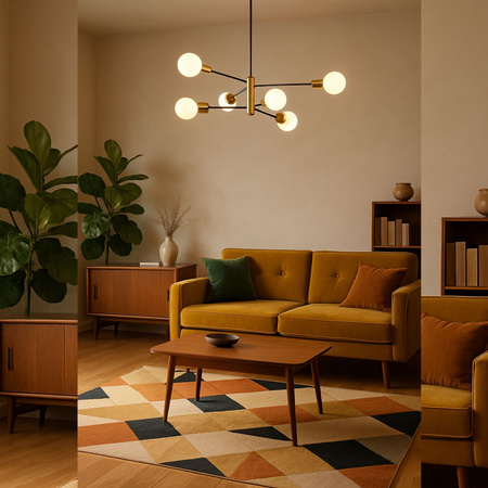 Lampa sufitowa czarno-złota metalowa E27 ozdobna 6-punktowa modern design