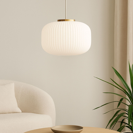 Lampa wisząca szklana E27 biała złota GLAMOUR szkło ryflowane