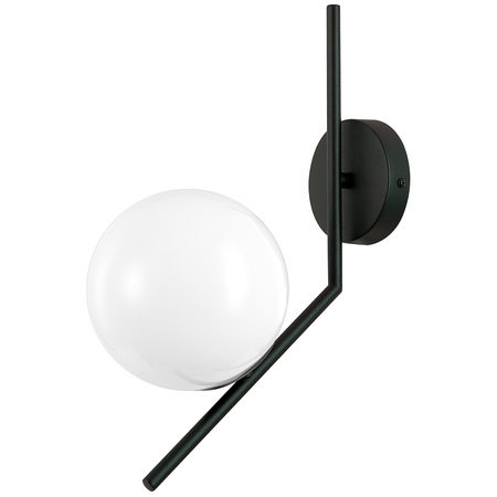 Lampa ścienna czarna metalowa z mlecznym kloszem ozdobna szklana kula E27 kinkiet design