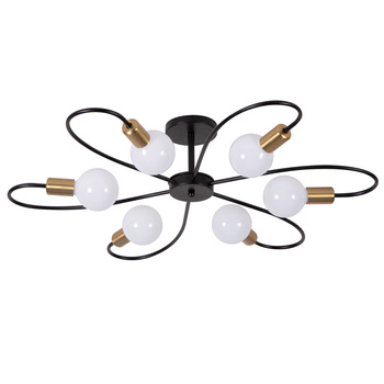 Lampa sufitowa czarno-złota metalowa E27 ozdobna 6-punktowa nowoczesna Fiora