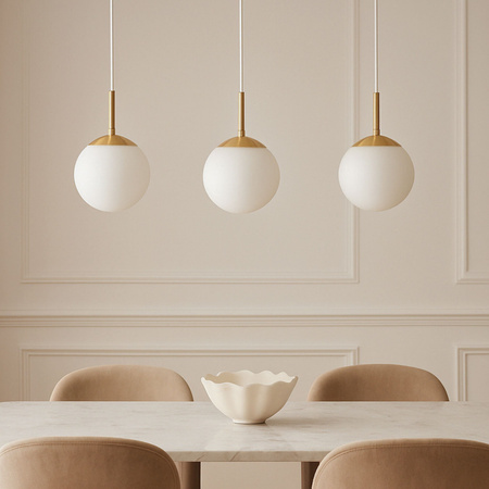 Lampa wisząca ze szkła opalowego Kula biała złota E27