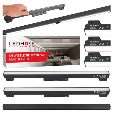 ZESTAW M20 2x Lampa liniowa LED 18W 45cm czarna 3 BARWY ŚWIATŁA + szyna magnetyczna 1m