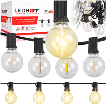 Girlanda ogrodowa łańcuch świetlny 7,3m + 25x żarówka LED dekoracja świąteczna