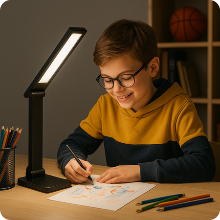 Lampka biurkowa LED czarna 6W z ładowarką indukcyjną i portem USB