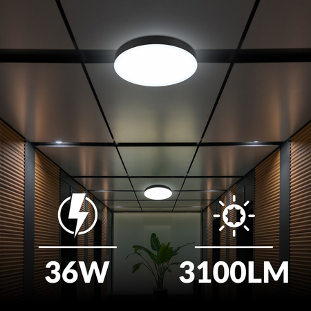 Plafon LED 36W okrągły czarny Lampa sufitowa 3 barwy światła 40cm IP54