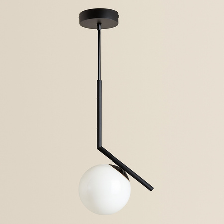 Lampa sufitowa czarna metalowa z mlecznym kloszem ozdobna szklana kula E27 design