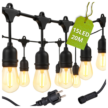 Girlanda ogrodowa łańcuch świetlny 20m + 15x żarówka LED Lampki do ogrodu