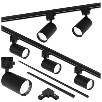 Oświetlenie szynowe czarne 5x lampa GU10 + szyna 2m + 1m