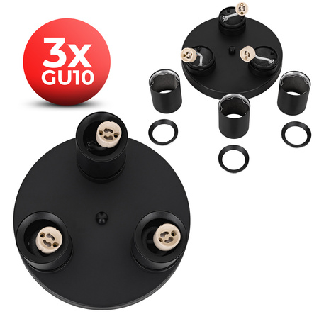Kinkiet sufitowy okrągły potrójny Spot GU10 czarny